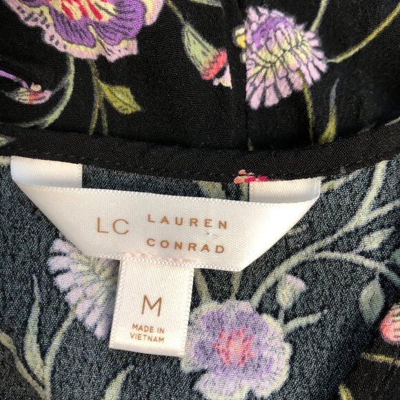Lauren Conrad Black Floral Short Sleeve Top Womens Size Medium Blouse Romantic - Picture 5 of 8